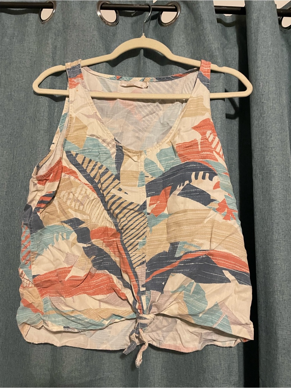 Prana Cream Floral tank top with Coral and Navy Accents